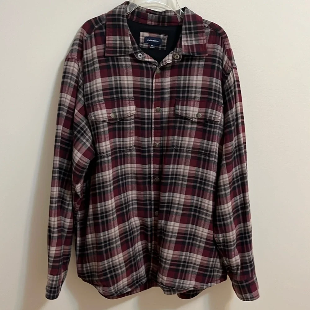 Croft & Barrow mens flannel shirt shacket XL fleece lined plaid outdoor warm